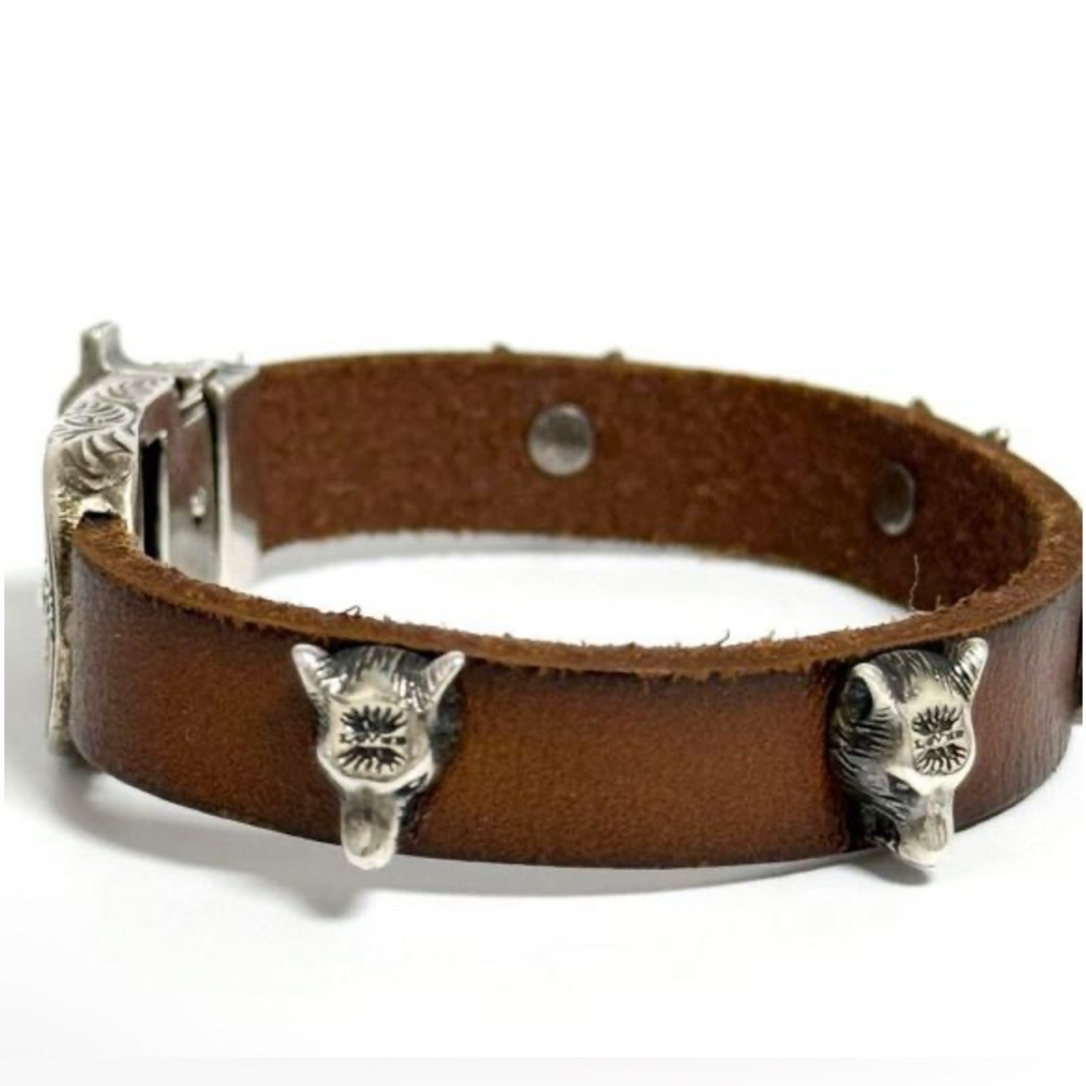 NIB Gucci Unisex Anger Forest Wolf Head Leather Bracelet in Brown - Picture 5 of 12